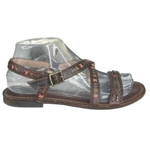 Frye Women’s Carson Boho Brown Leather Huarachi Criss Cross Sandal Size US 7